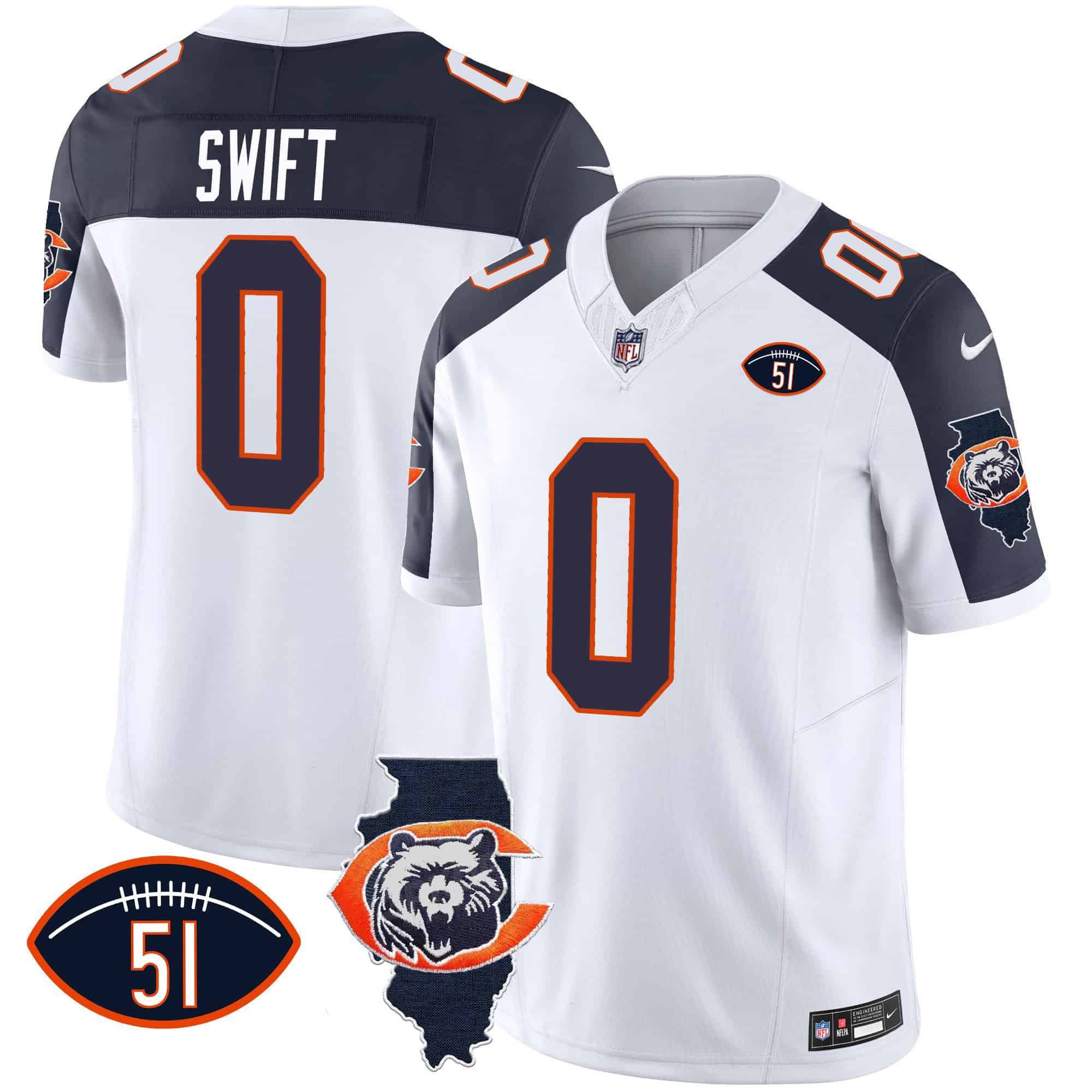 Men Chicago Bears #0 Swift White 2024 Nike Throwback Illinois Patch Vapor NFL Jersey style 2->indianapolis colts->NFL Jersey